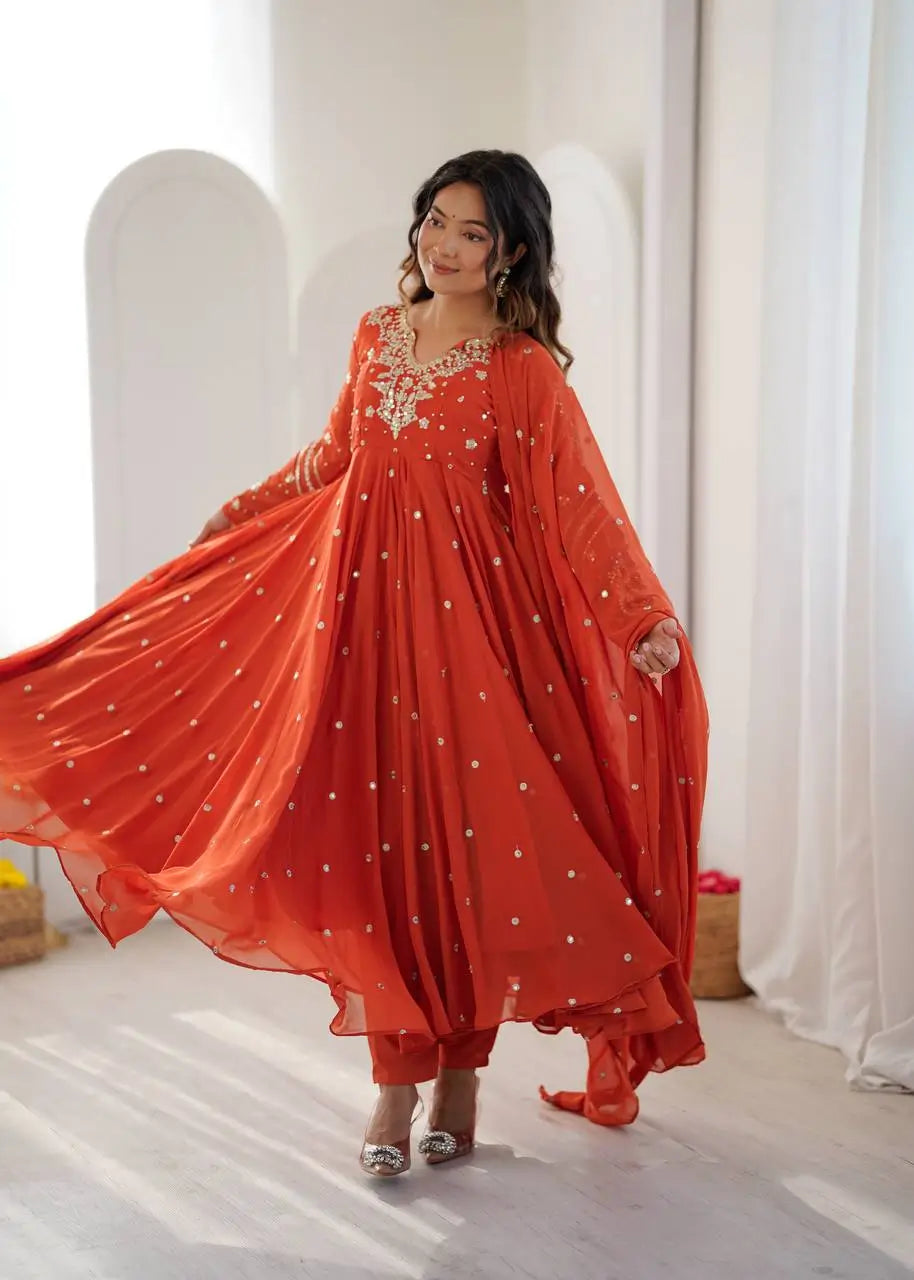 Mirror Sequin Embroidered Anarkali