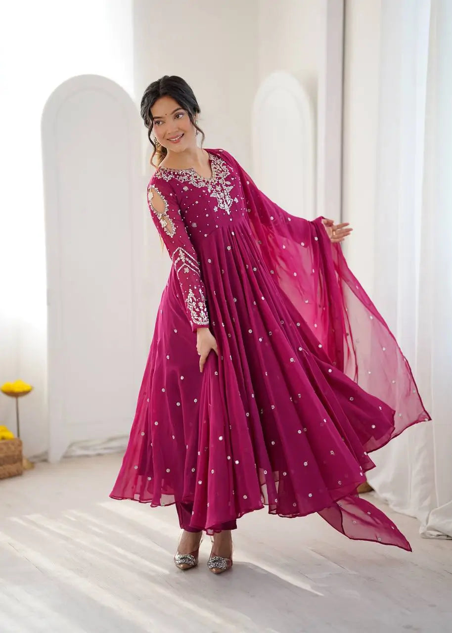 Mirror Sequin Embroidered Anarkali