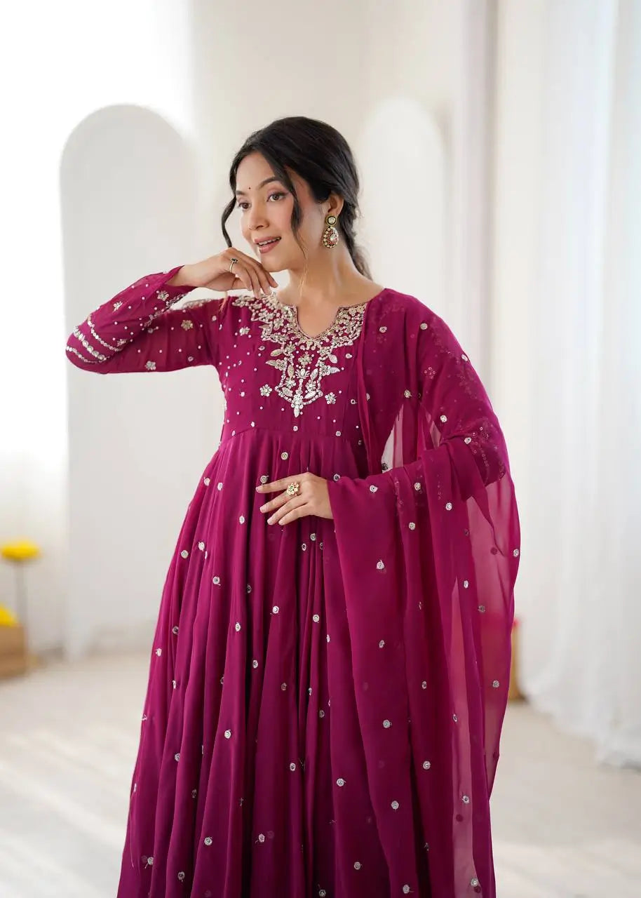Mirror Sequin Embroidered Anarkali