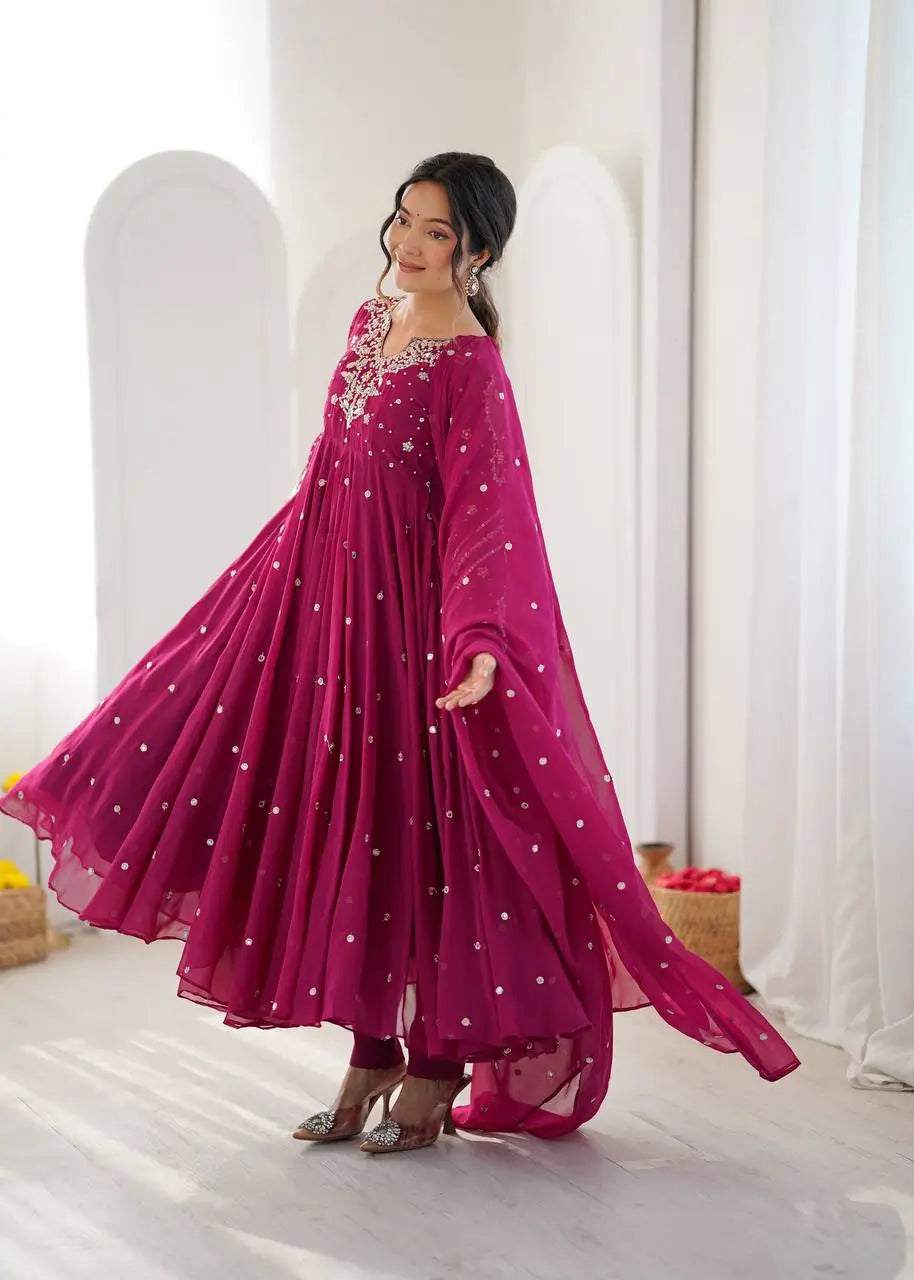Mirror Sequin Embroidered Anarkali