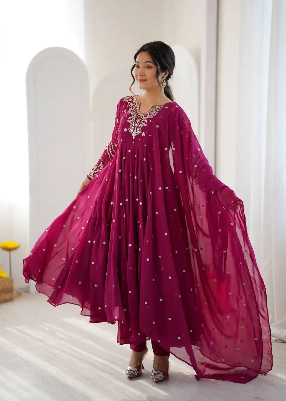 Mirror Sequin Embroidered Anarkali