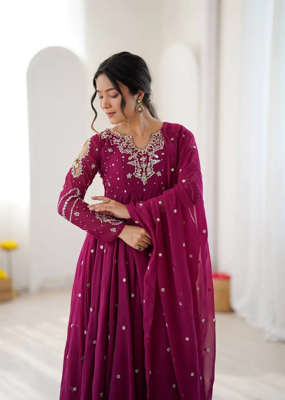 Mirror Sequin Embroidered Anarkali