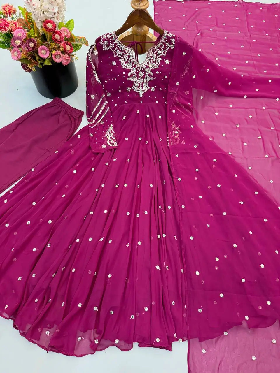 Mirror Sequin Embroidered Anarkali