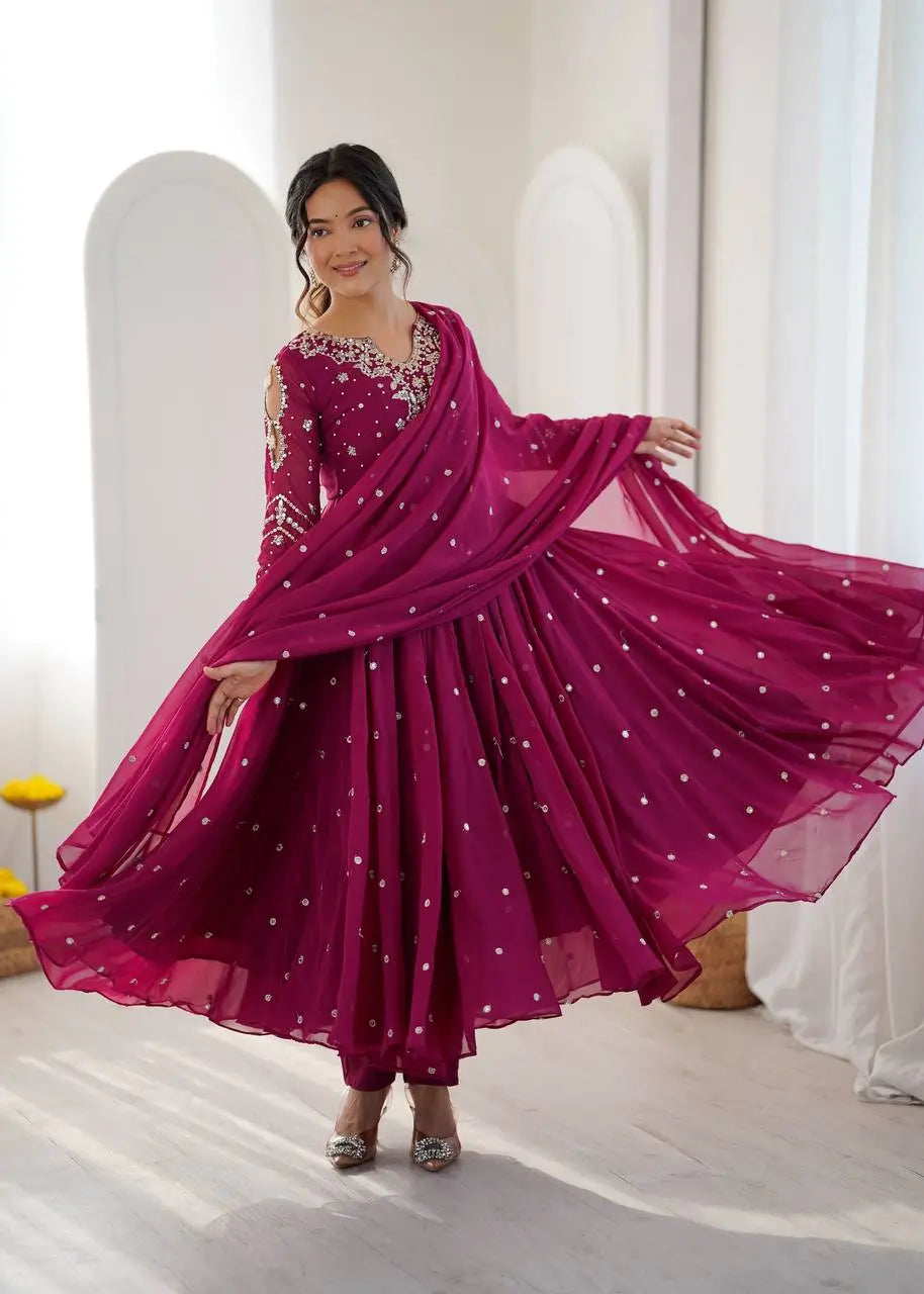 Mirror Sequin Embroidered Anarkali