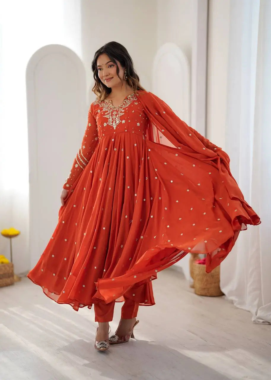 Mirror Sequin Embroidered Anarkali