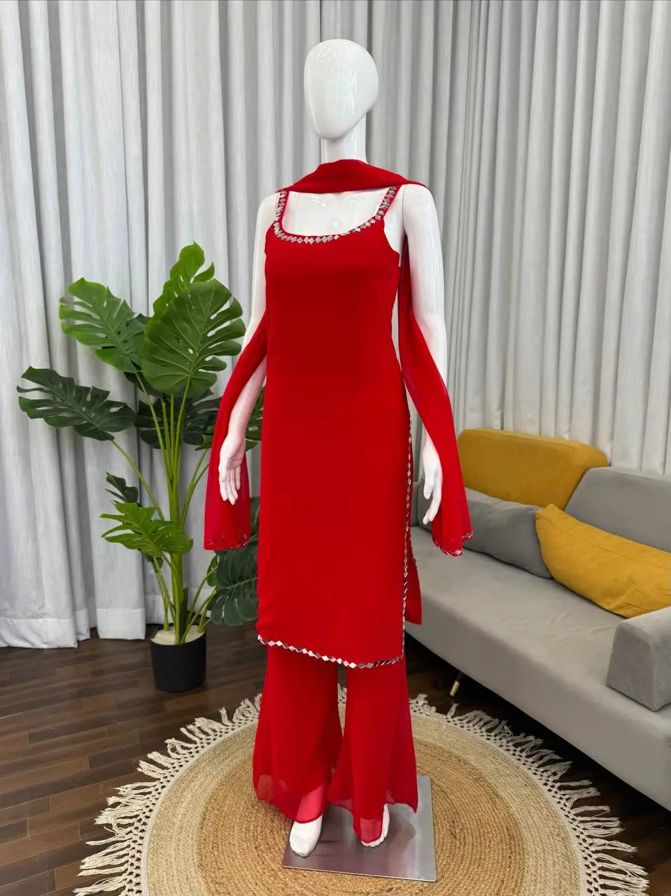 Mirror Work Boot Cut Suit Set for Festive and Party Wear