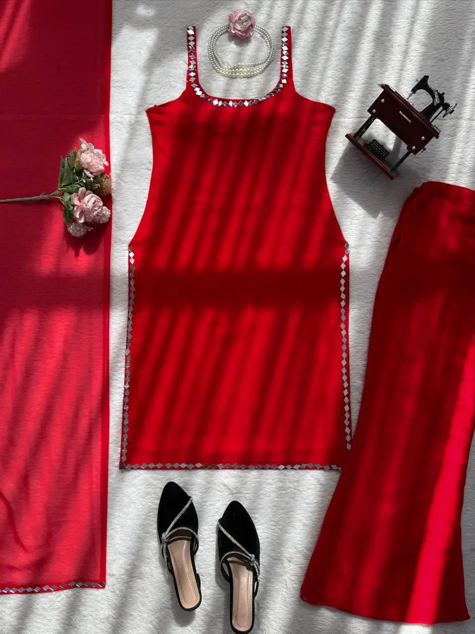 Mirror Work Boot Cut Suit Set for Festive and Party Wear