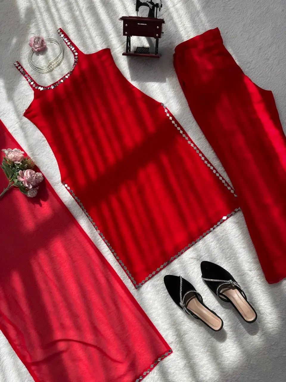 Mirror Work Boot Cut Suit Set for Festive and Party Wear