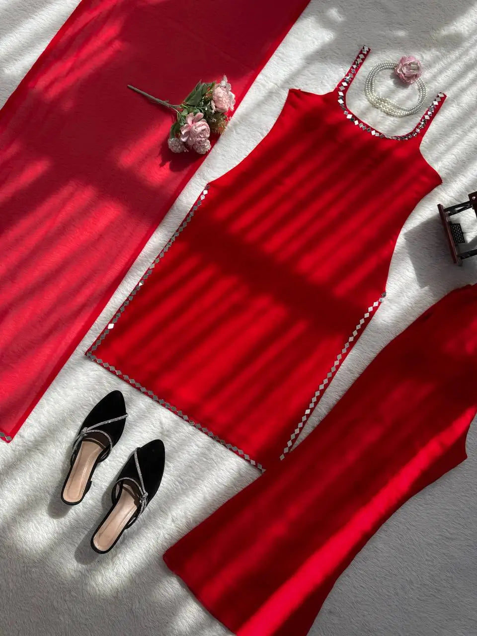 Mirror Work Boot Cut Suit Set for Festive and Party Wear