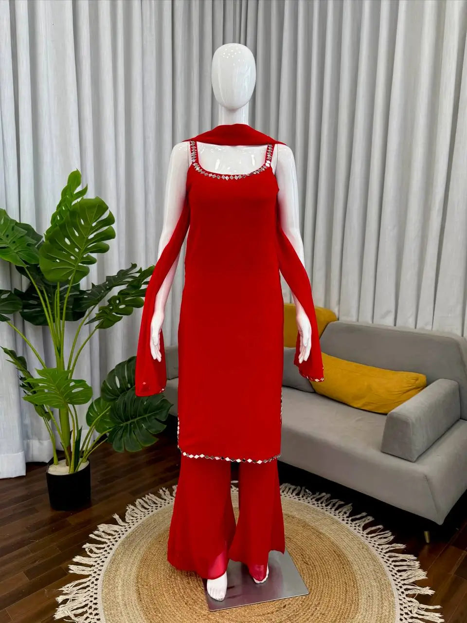 Mirror Work Boot Cut Suit Set for Festive and Party Wear