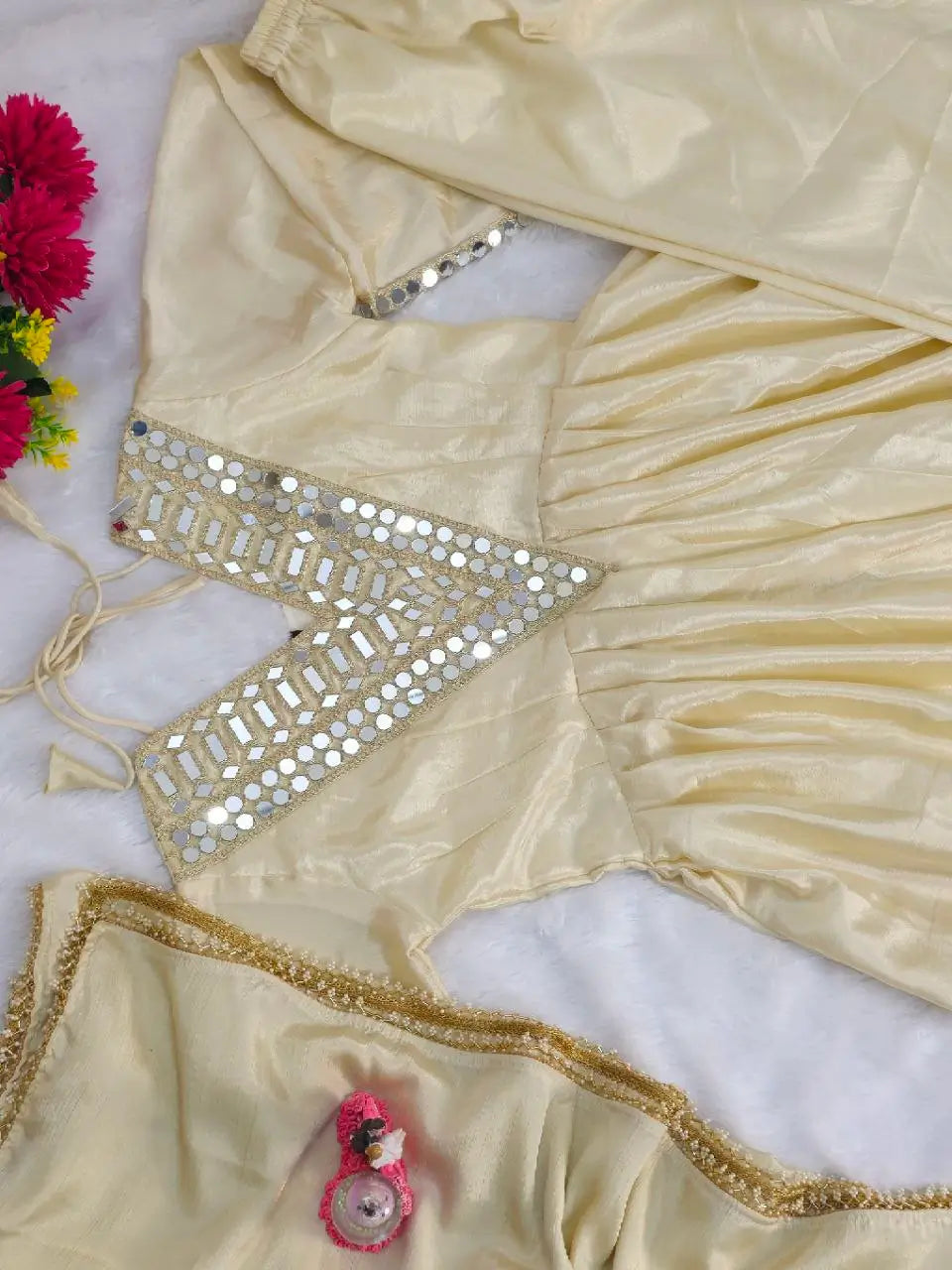 Mirror Work Chinon Kurta Palazzo Set with Dupatta