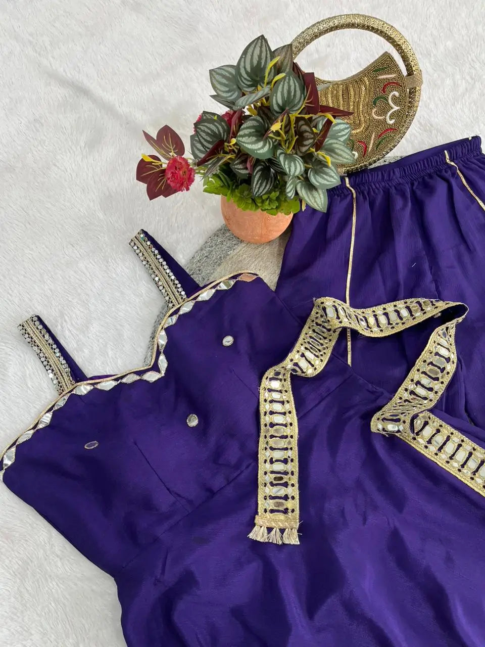 Mirror Work Chinon Peplum Palazzo Set with Dupatta for Festive Wear