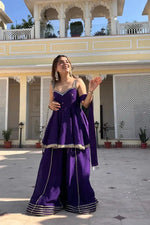 Mirror Work Chinon Peplum Palazzo Set with Dupatta for Festive Wear