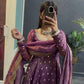 Mirror Work Fendy Silk Anarkali Gown Set with Dupatta