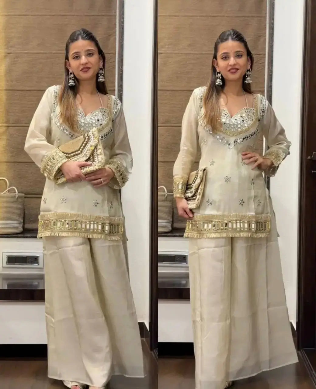 Mirror Work Fendy Silk Sharara Set with Dupatta