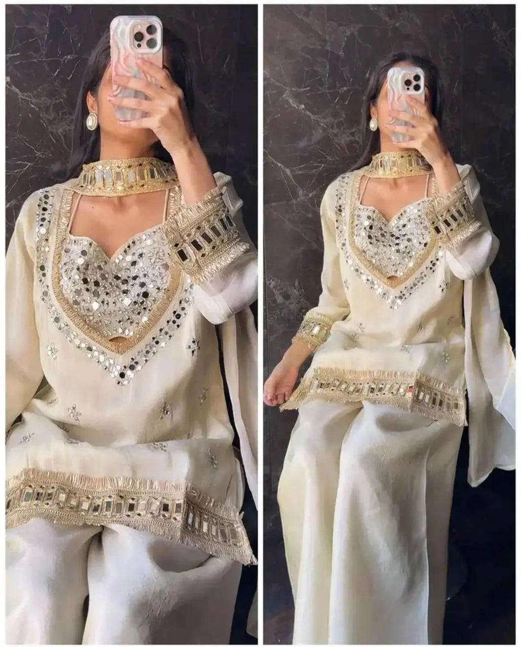 Mirror Work Fendy Silk Sharara Set with Dupatta