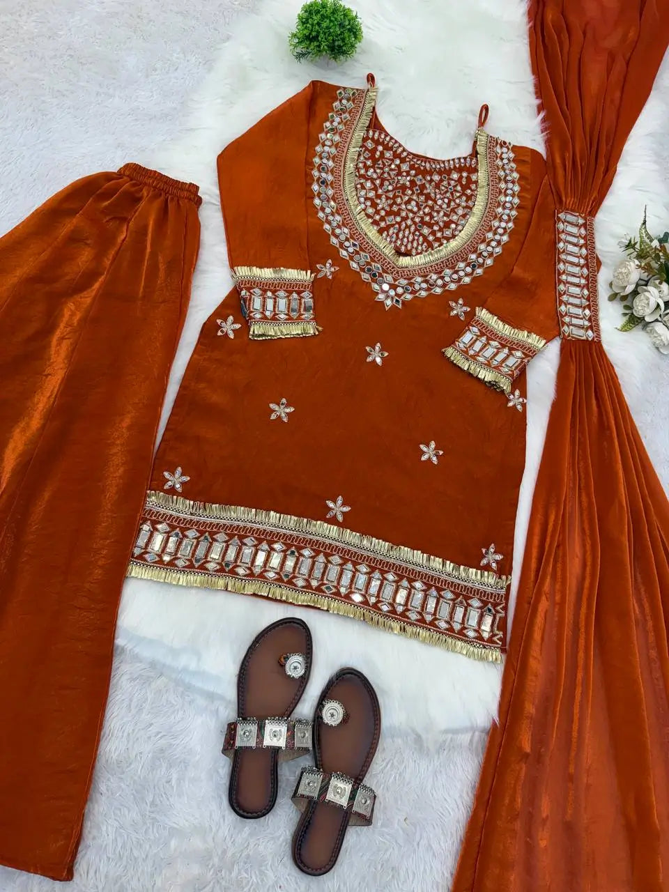 Mirror Work Fendy Silk Sharara Set with Dupatta