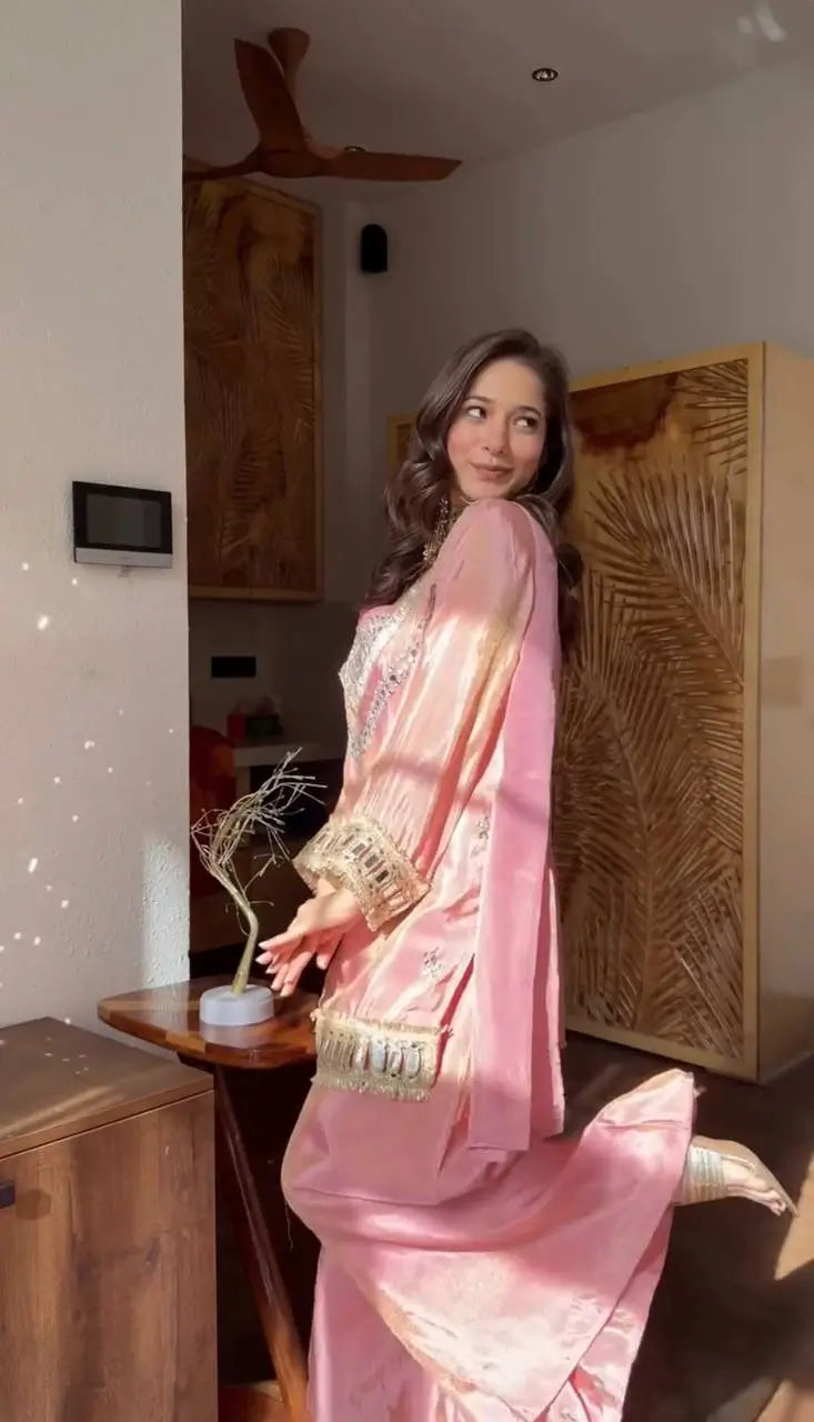 Mirror Work Fendy Silk Sharara Set with Dupatta