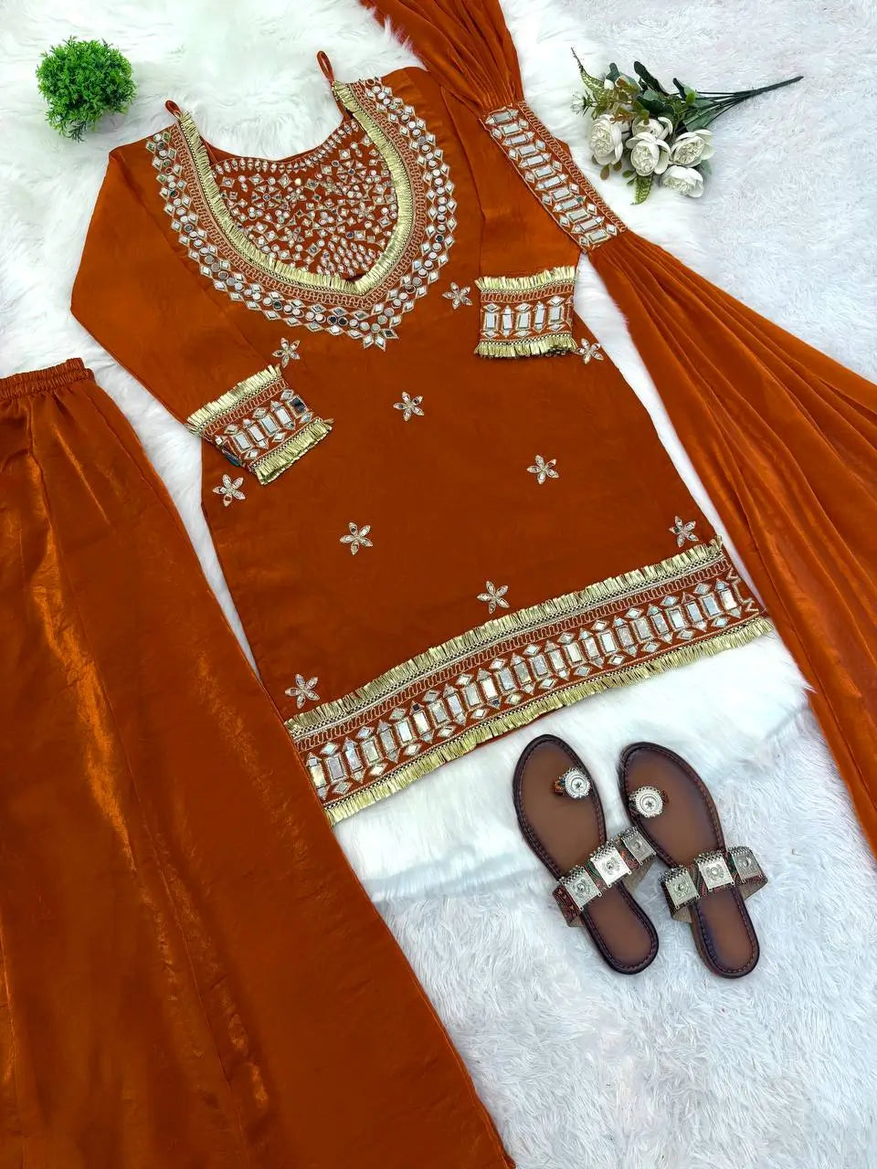 Mirror Work Fendy Silk Sharara Set with Dupatta