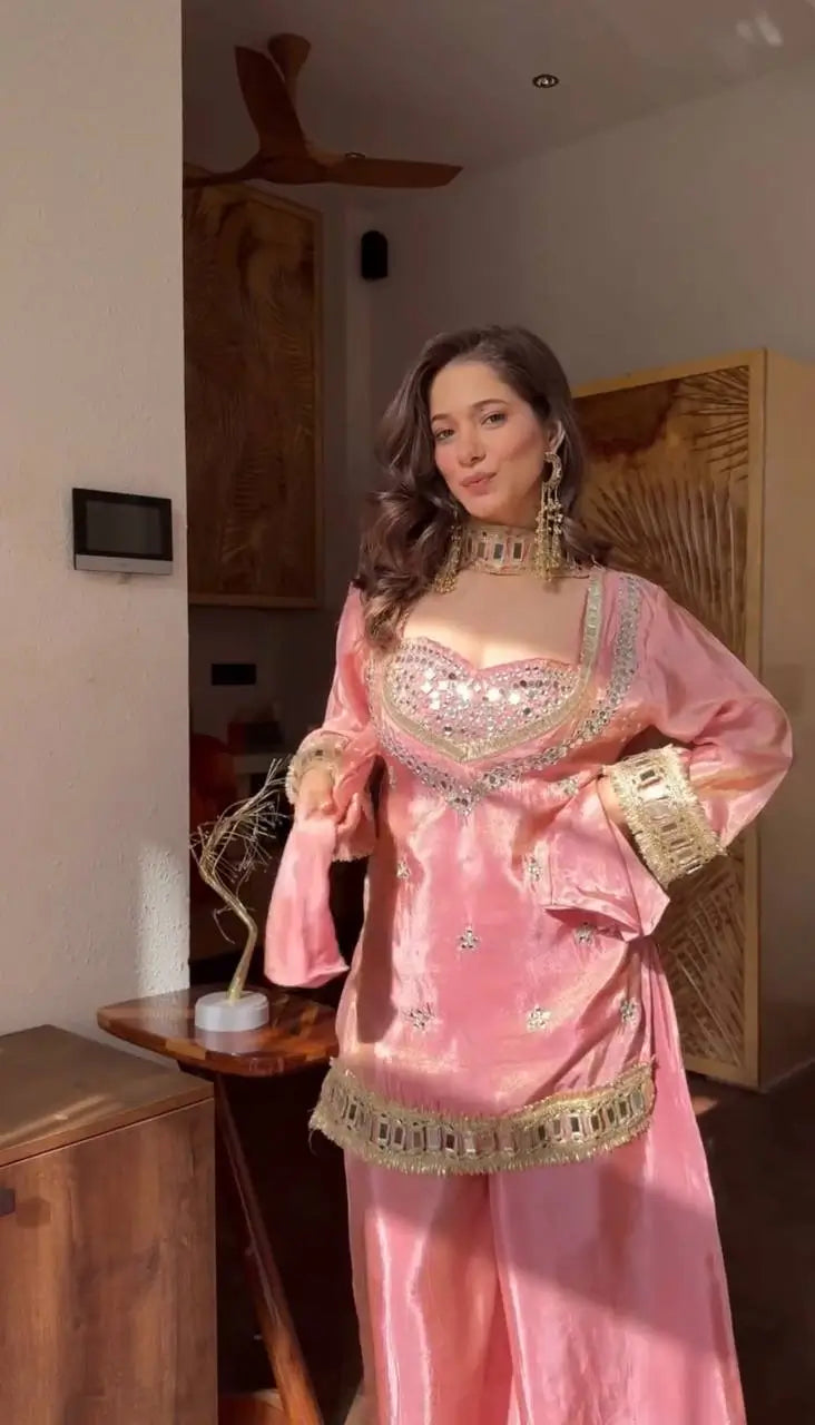 Mirror Work Fendy Silk Sharara Set with Dupatta