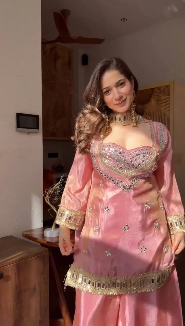 Mirror Work Fendy Silk Sharara Set with Dupatta