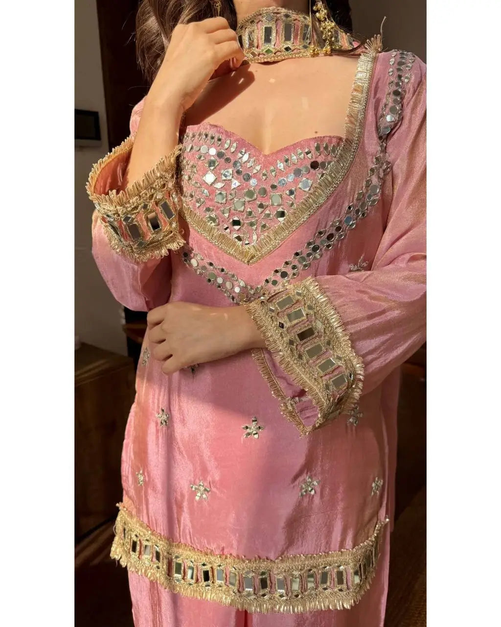 Mirror Work Fendy Silk Sharara Set with Dupatta