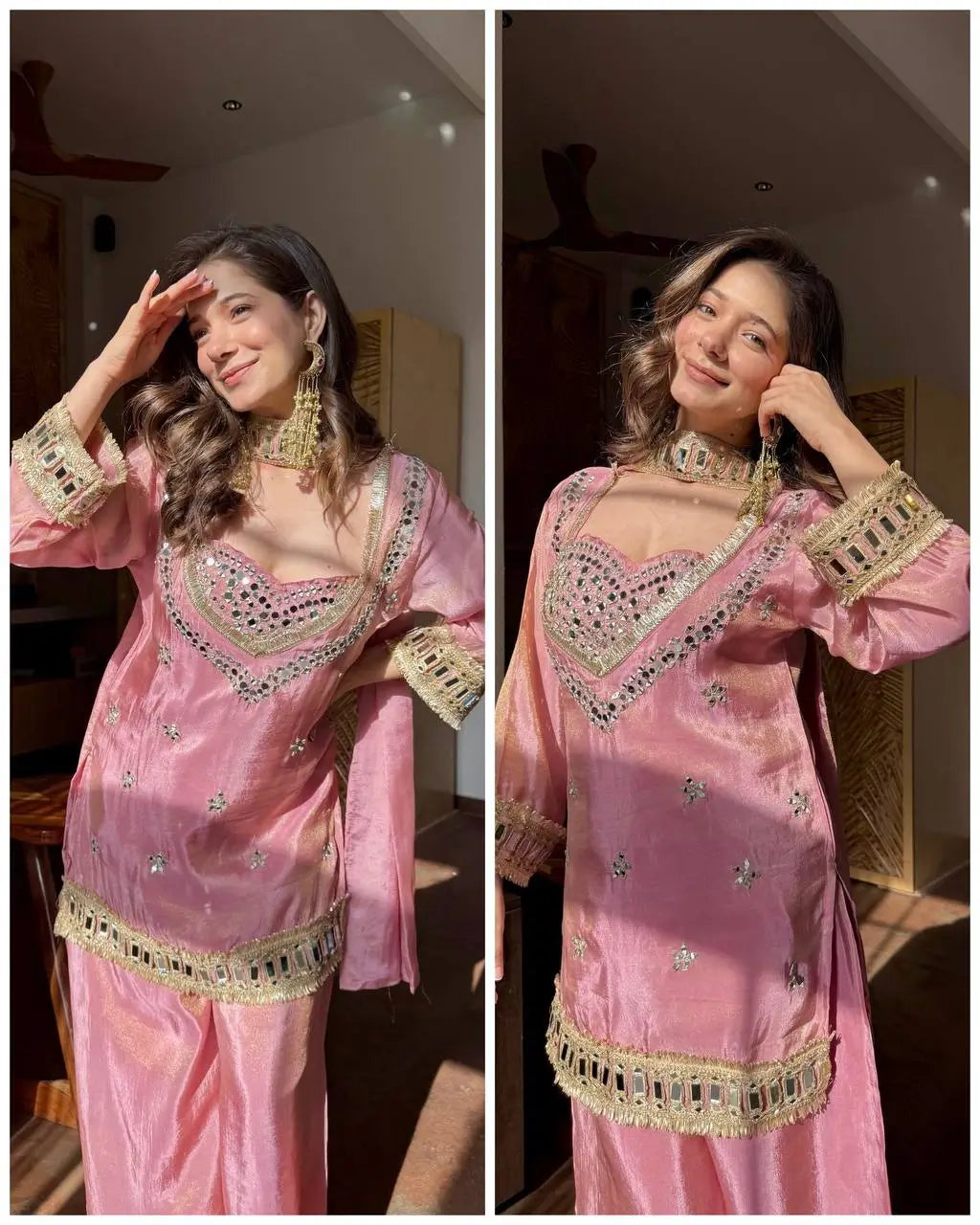 Mirror Work Fendy Silk Sharara Set with Dupatta