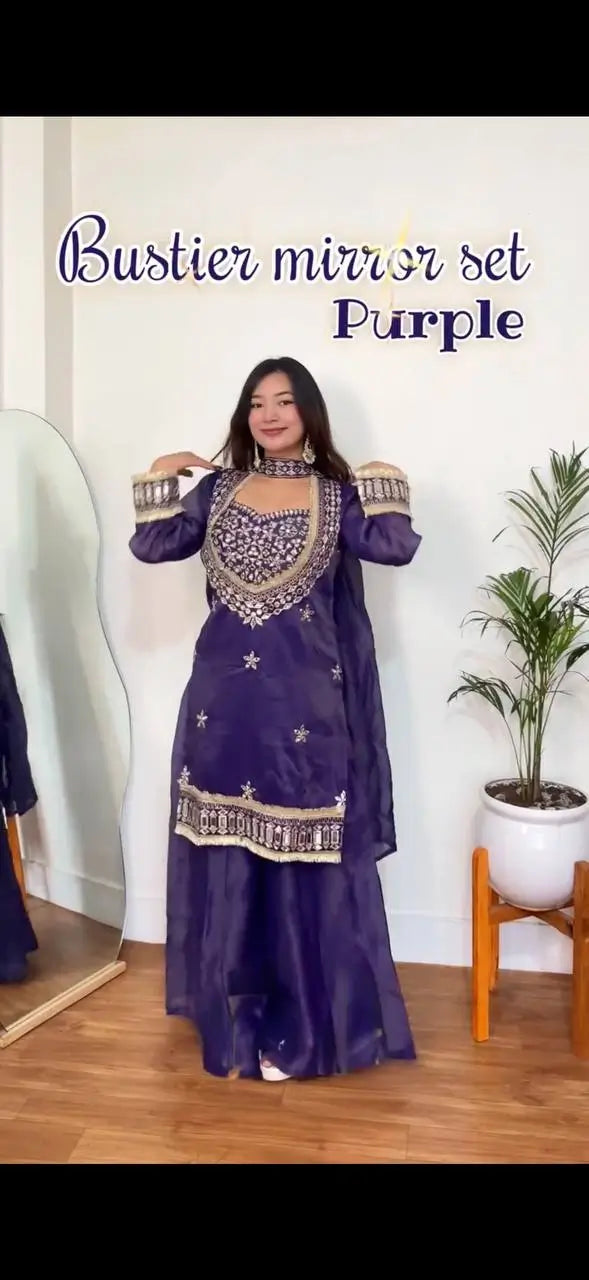 Mirror Work Fendy Silk Sharara Set with Dupatta