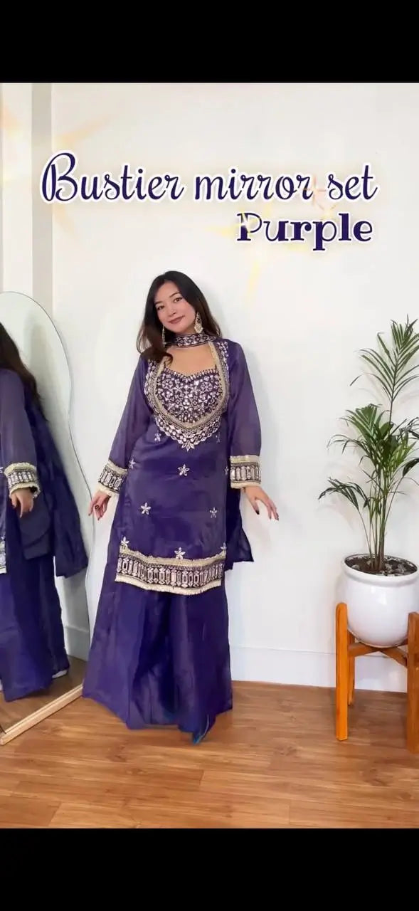 Mirror Work Fendy Silk Sharara Set with Dupatta