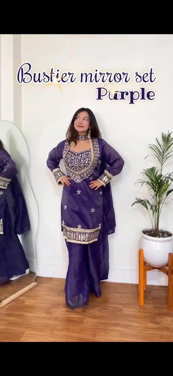 Mirror Work Fendy Silk Sharara Set with Dupatta