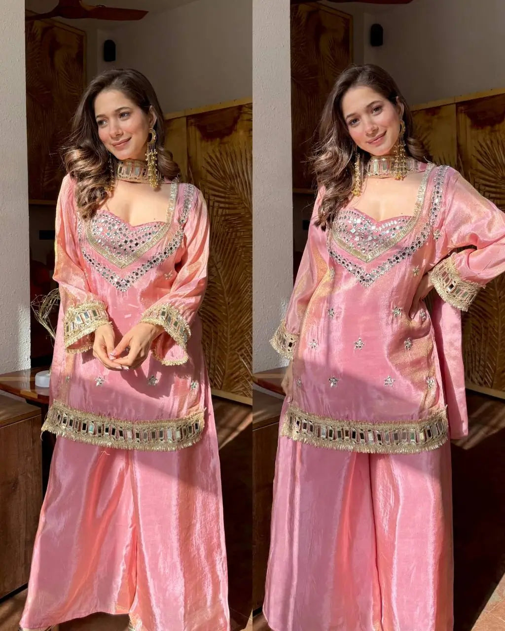 Mirror Work Fendy Silk Sharara Set with Dupatta