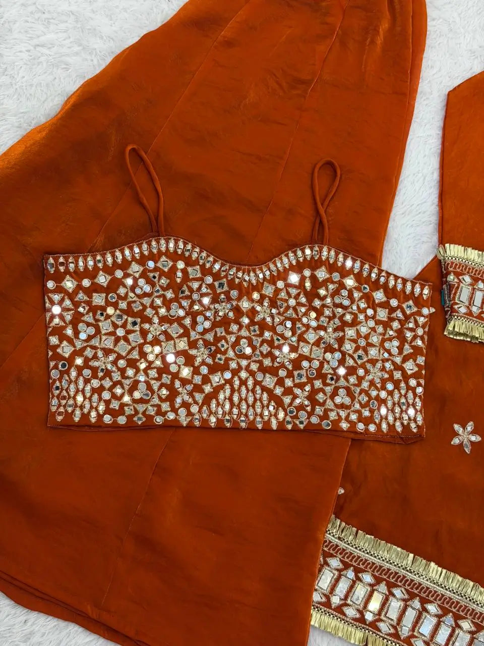 Mirror Work Fendy Silk Sharara Set with Dupatta