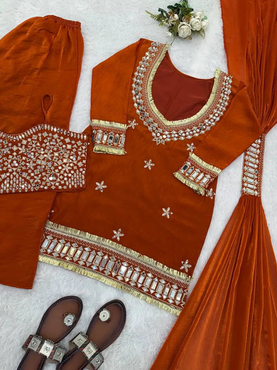 Mirror Work Fendy Silk Sharara Set with Dupatta