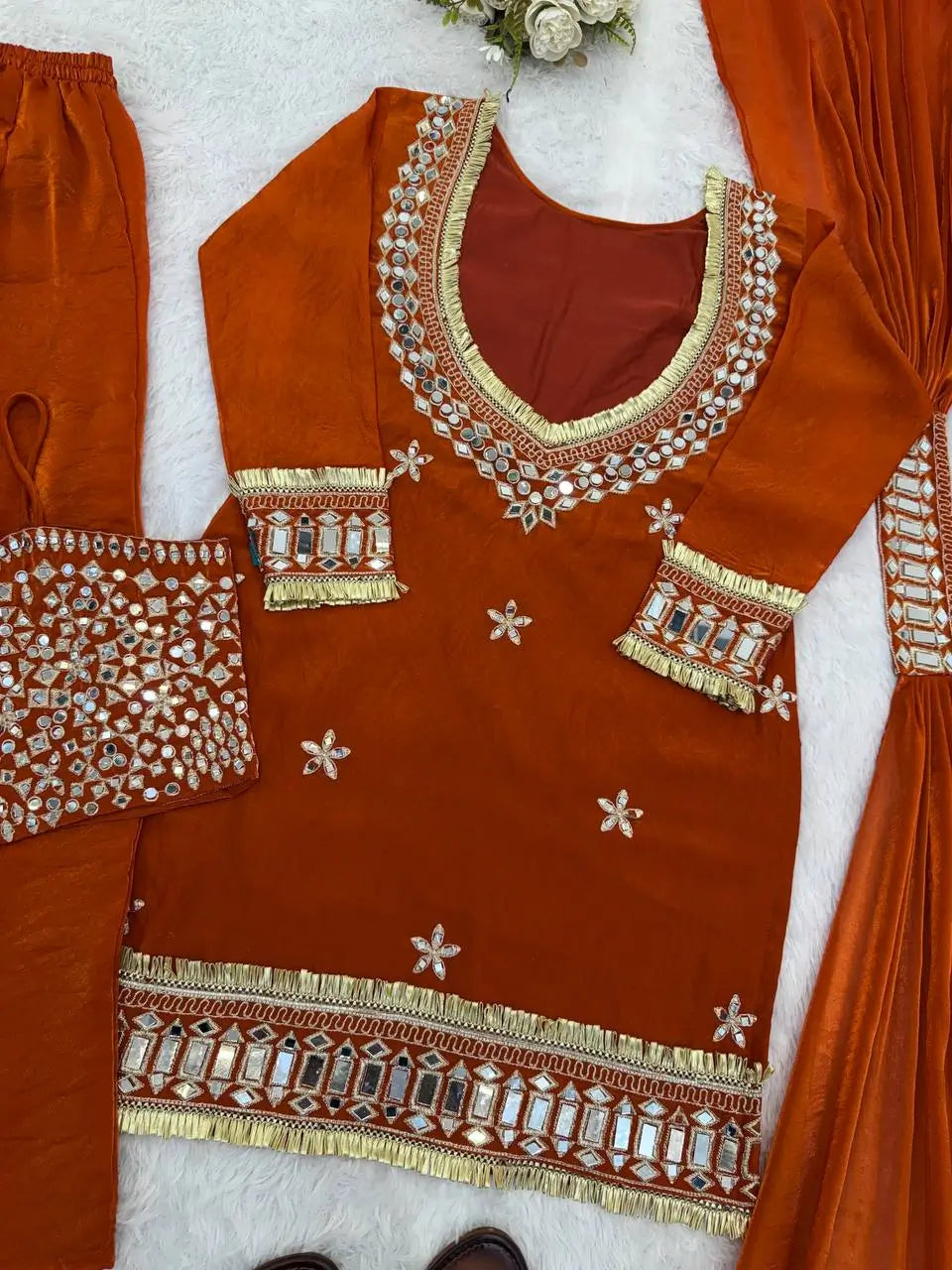 Mirror Work Fendy Silk Sharara Set with Dupatta
