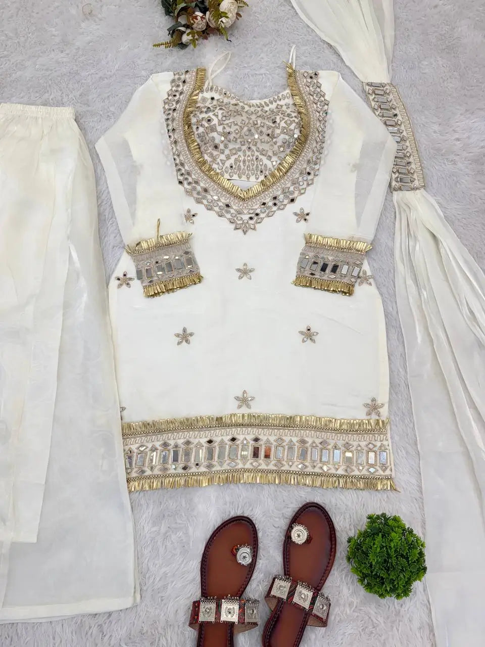 Mirror Work Fendy Silk Sharara Set with Dupatta