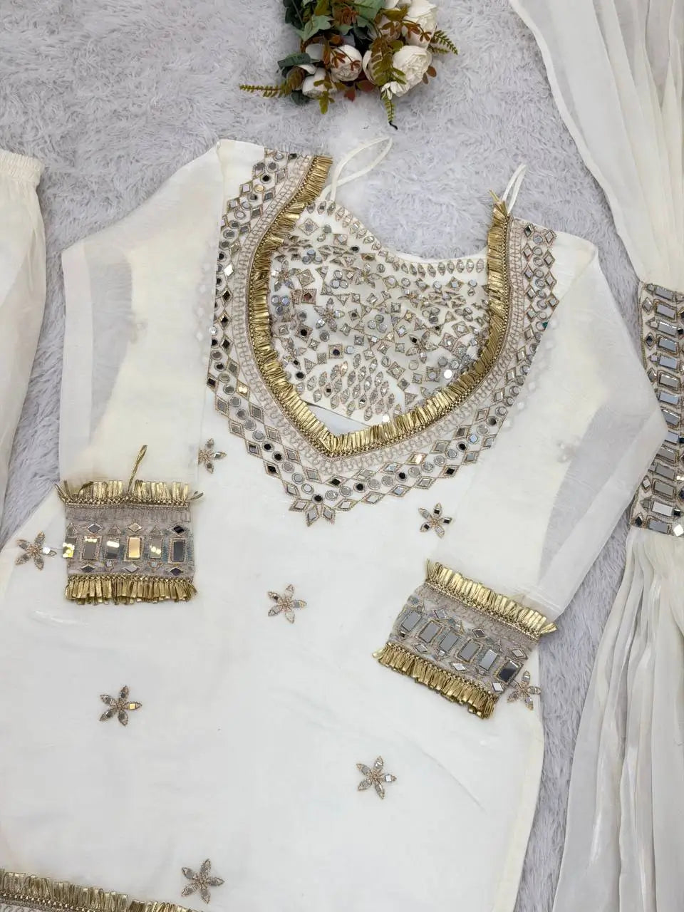 Mirror Work Fendy Silk Sharara Set with Dupatta