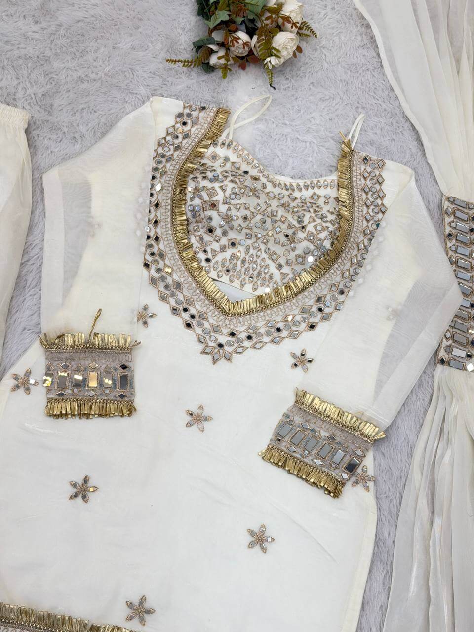 Mirror Work Fendy Silk Sharara Set with Dupatta