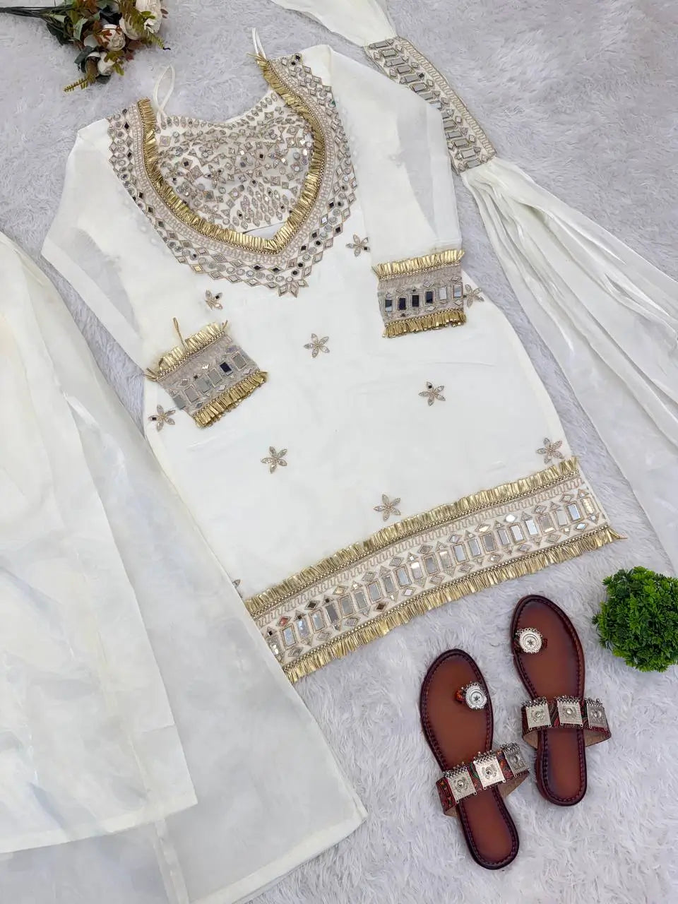Mirror Work Fendy Silk Sharara Set with Dupatta
