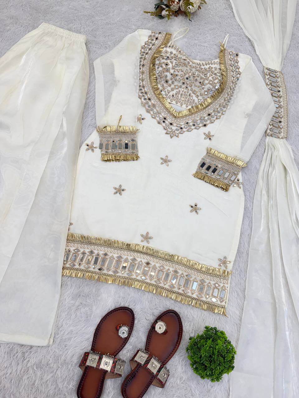 Mirror Work Fendy Silk Sharara Set with Dupatta