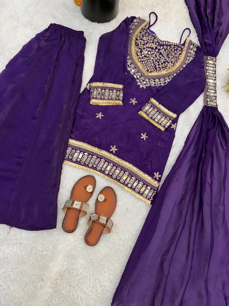 Mirror Work Fendy Silk Sharara Set with Dupatta