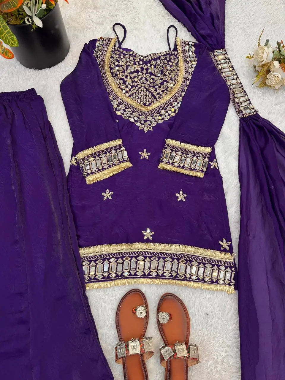Mirror Work Fendy Silk Sharara Set with Dupatta