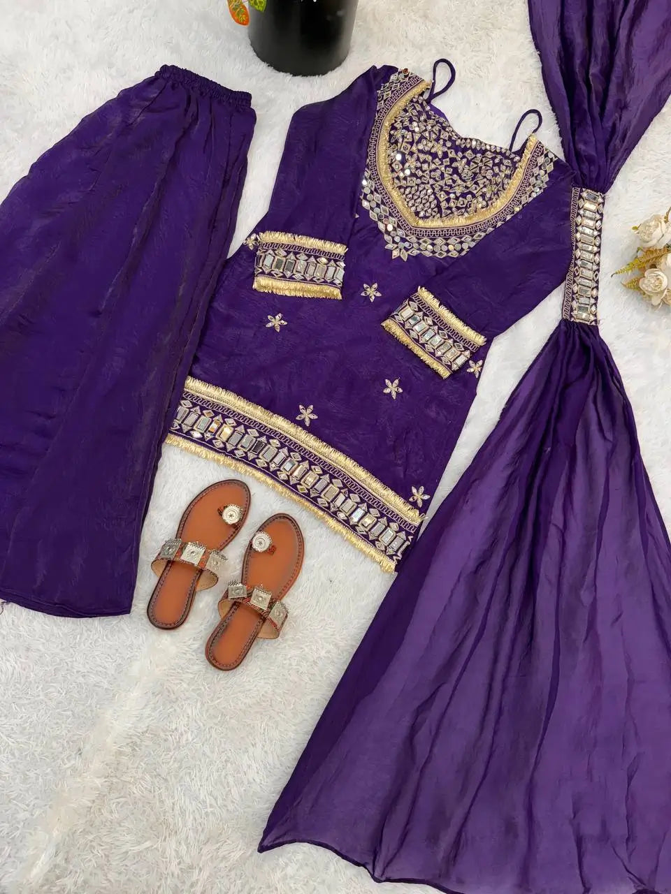 Mirror Work Fendy Silk Sharara Set with Dupatta