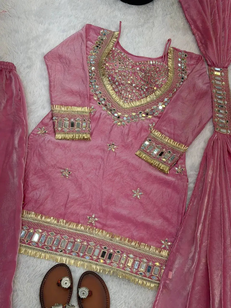 Mirror Work Fendy Silk Sharara Set with Dupatta