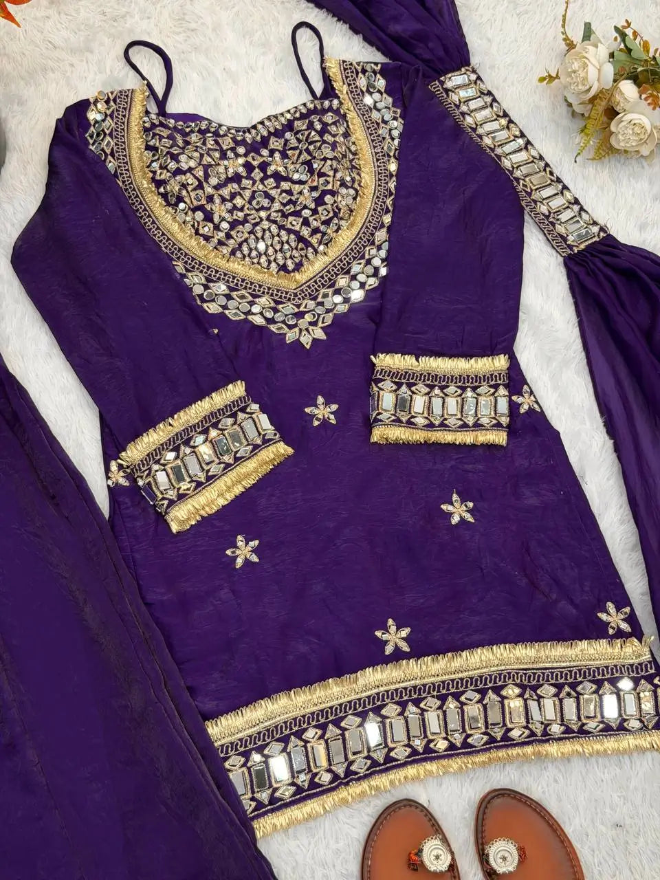 Mirror Work Fendy Silk Sharara Set with Dupatta