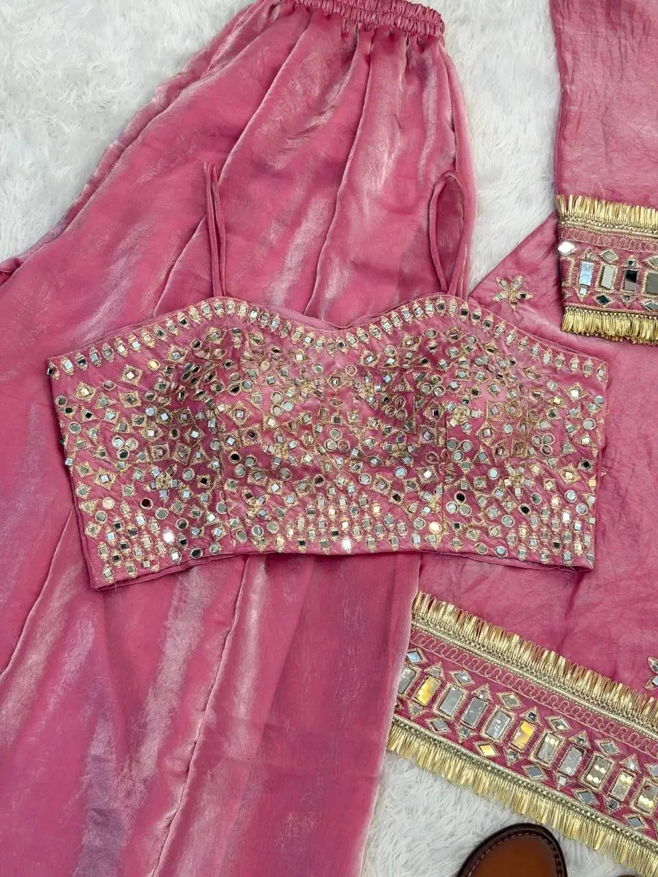 Mirror Work Fendy Silk Sharara Set with Dupatta