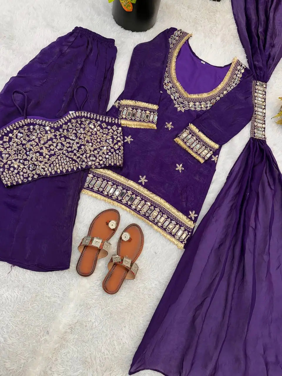 Mirror Work Fendy Silk Sharara Set with Dupatta