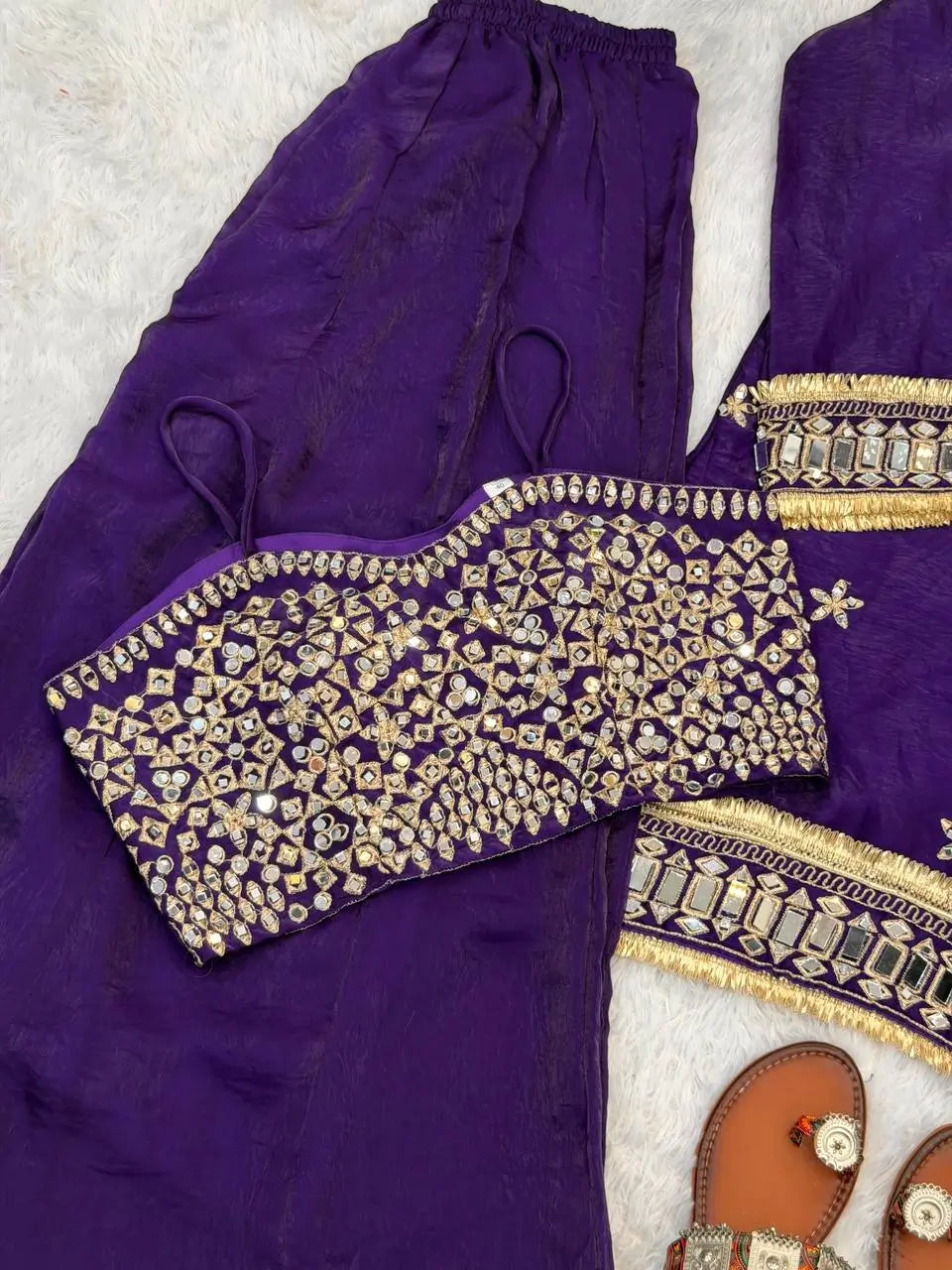 Mirror Work Fendy Silk Sharara Set with Dupatta