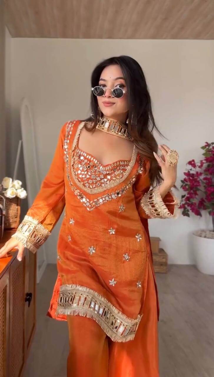 Mirror Work Fendy Silk Sharara Set with Dupatta