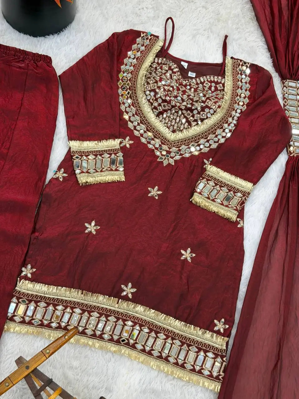 Mirror Work Fendy Silk Sharara Set with Dupatta