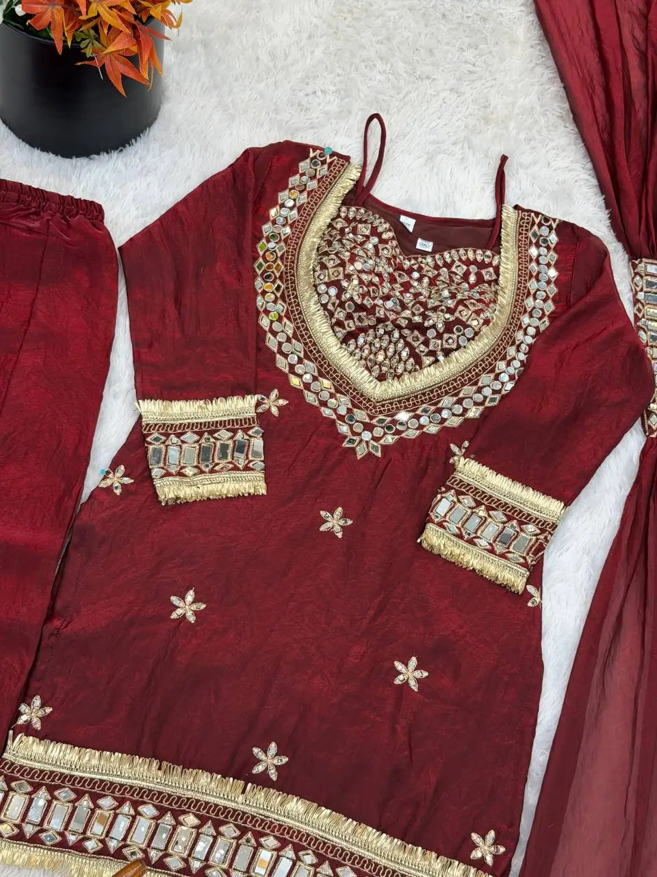 Mirror Work Fendy Silk Sharara Set with Dupatta